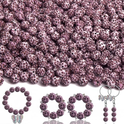 Disco-Perlen, 10 mm, violett, schimmernde Strass, Polymer-Ton, Kristallperlen für Schmuckherstellung, Bastelarbeiten, Armbänder, Halsketten, Ohrringe und Zubehör, 100 Stück von AIXPROBEAD