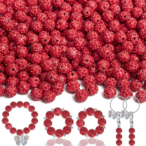 Disco-Perlen, 100 Stück, 10 mm, Rot, schimmernde Strass-Polymer-Ton-Perlen, Kristallperlen für Schmuckherstellung, Bastelarbeiten, Armbänder, Halsketten, Ohrringe und Zubehör von AIXPROBEAD