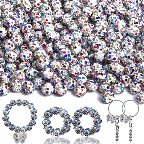 Disco-Perlen in verschiedenen Farben, 100 Stück, 10 mm – schimmernde Strass-Polymer-Ton-Perlen, Kristallperlen für Schmuckherstellung, Bastelarbeiten, Armbänder, Halsketten, Ohrringe und Zubehör von AIXPROBEAD