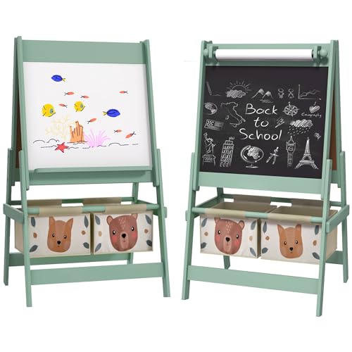 AIYAPLAY Kindertafel, 3 in 1 Kinder Staffelei, Doppelseitige Kinder Spieltafel, Whiteboard & Kreidetafel, Standtafel mit Papierrolle, 2 Aufbewahrungsboxen, Anderem Zubehör von AIYAPLAY