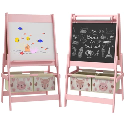 AIYAPLAY Kindertafel, 3 in 1 Kinder Staffelei, Doppelseitige Kinder Spieltafel, Whiteboard & Kreidetafel, Standtafel mit Papierrolle, 2 Aufbewahrungsboxen, Anderem Zubehör von AIYAPLAY