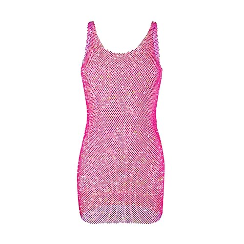 AIYING Kleid mit durchsichtigem Netzstoff und Pailletten - Transparentes Netzkleid für Damen,Sexy ärmelloses, mit Pailletten durchsichtiges Mesh-Strasskleid für eine Strand-Cocktailparty von AIYING