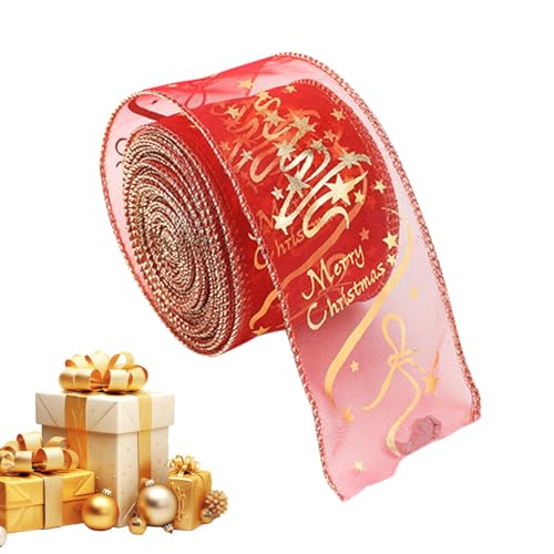 Rotes Glitzerband, RedGold-Band | 2,5-Zoll-Weihnachtsband aus Samt mit Draht - 2,2 Yard Weihnachtsbaumschmuckband, Weihnachtspartyzubehör für die Herstellung von Weihnachtsdekorationen, Schleifenkränz von AIYING