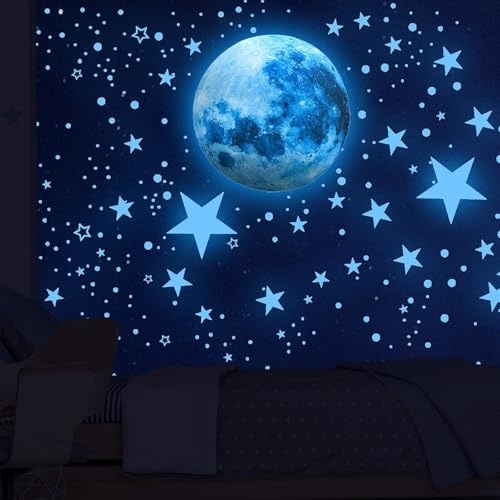 AIYONG 437 Stück Leuchtsterne Kinderzimmer Wandtattoo Junge Wandsticker Selbstklebend Mädchen Sternenhimmel Leuchtaufkleber Mond Sterne Fluoreszierend Wand Aufkleber Schlafzimmer Wohnzimmer von AIYONG