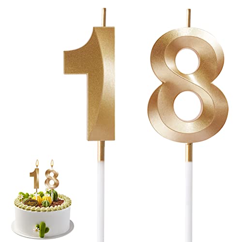 AIYONG 18. Geburtstag Kerzen, 3D Gold Geburtstagskerzen, 5cm Gold Geburtstagskerzen, 18 Geburtstag Mädchen Junge, Kuchendeko Geburtstag, Geburtstagskerzen für Geburtstagsdeko, Nummer 18 von AIYONG