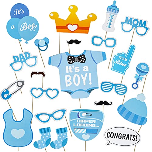 AIYONG 25 Stück Babyparty Junge Deko, Baby Shower Junge Set Mummy to be Satin Schärpe, Babyparty Baby Shower Masken Foto Booth Props Fotorequisiten Neugeborene, It's a Boy Blau von AIYONG