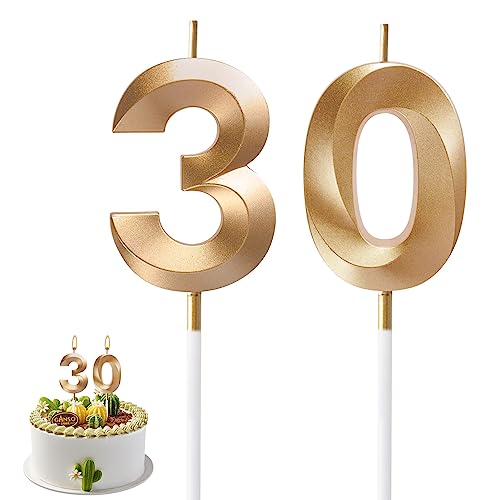 AIYONG Geburtstagskerzen Zahlen 30, Gold Geburtstagskerzen, 3D Kerzen Geburtstag, Geburtstag Kerzen, Tortendeko Geburtstag, Geburtstagskerzen für Geburtstagsdeko, Nummer 30 von AIYONG