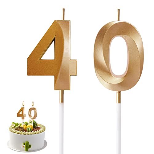 AIYONG Geburtstagskerzen Zahlen 40, 3D Diamant Gold Geburtstagskerzen, Kerzen Geburtstag, Tortendeko Geburtstag, Kuchendeko Geburtstag, Geburtstagskerzen für Geburtstagsdeko, Nummer 40 von AIYONG