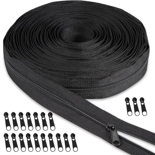 AIZHAZHA Zipper für Reißverschluss Reißverschluss für Jacken Reißverschluss Teilbar Für DIY Heimtextilreißverschlüsse(1pcs 10m Schwarzer-Reißverschluss + 20 pcs Metallreißverschlüsse) von AIZHAZHA