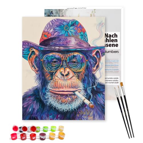 AIfreeart Malen nach Zahlen Erwachsene Tiere, Paint by Numbers Set Inklusive Leinwand/Pinsel/Acrylfarbe für Adult Anfänger - 40x50cm (Ohne Rahmen), Gorillas von AIfreeart