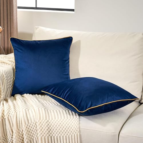 AJMDGW 2er-Pack luxuriöse quadratische Kissenbezüge aus Samt, moderner dekorativer Kissenbezug, weiche, solide Kissenbezüge for Sofa, Schlafzimmer, Auto, Wohnzimmer(Blue,18 x 18-Inch) von AJMDGW