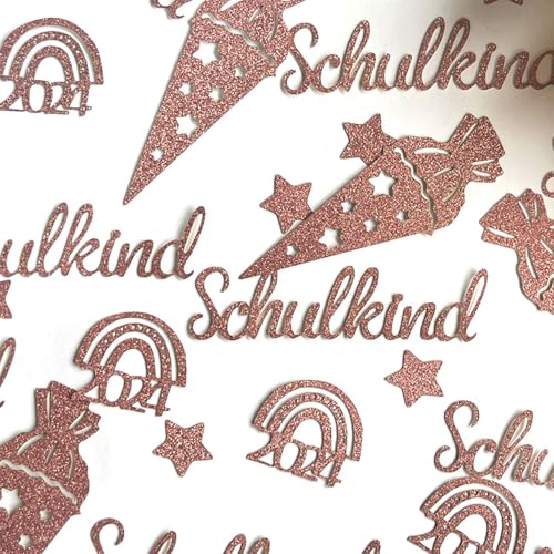 100stk Einschulung Deko,2024 Deko Einschulung Mädchen,Schulkind Schulanfang Tischdeko,Streudeko TischläUfer Rosegold,Zuckertüten Glitzer Groß Tischdekoration,Bastelset Confetti,Einschulungsdeko Junge von AJUNLKVDR