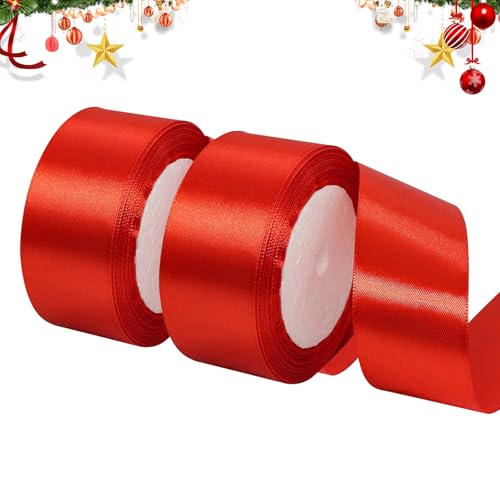 2 Bände Geschenkband Weihnachten,Schleifenband Weihnachten,Band Christmas Ribbon,Rotes Weihnachts Bänder,Dekoband Red Breites,Rot Breit Geschenkbänder,Kräuselband Kunstfaser,Rote Schleifenbändern von AJUNLKVDR