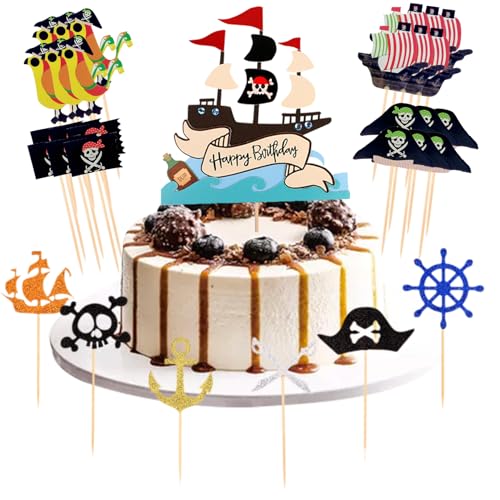 31 Stück Piraten Deko Kindergeburtstag,Piraten Deko,Geburtstag,Kuchen Piratenparty Junge Pirate Tortendeko Set,Kindergeburtstags Muffin Party,Partygeschirr Pirat Pirates,Zahnstocher Accessory Birthday von AJUNLKVDR