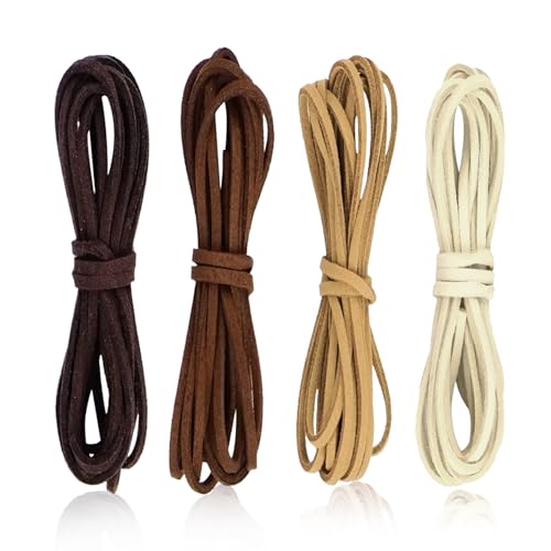 4 Rollen 2M x 3mm Lederband für Ketten,lederbänder,Kette Leder,lederschnur Schnur,Leather armbänder,für DIY Handwerk Schlüsselband Armband(Dunkler Kaffee,mittlerer Kaffee, Khaki, gebrochenes Weiß) von AJUNLKVDR