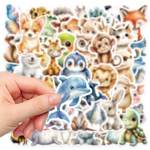 50 Stück Sticker Tiere,Sticker Kinder,Aufkleber Stickers Set,Aquarellen Tiere,Tier Cartoon Cute Wasserfeste,Aufkleber-Set,Fotoalben Niedliche,FüR Telefon, Kindle, Wasserflasche, Fahrrad von AJUNLKVDR