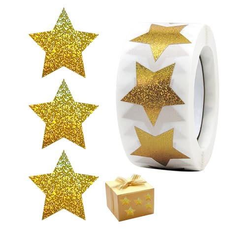 500 Pcs Gold Sterne Aufkleber,Sticker Sterne,Weihnachten Gold Stern,Weihnachtsaufkleber,Stickers Star Rolle Selbstklebend Glitzer,Goldene Glitter Weihnachts,Kinder Zum Aufkleben,FüR Geschenk von AJUNLKVDR