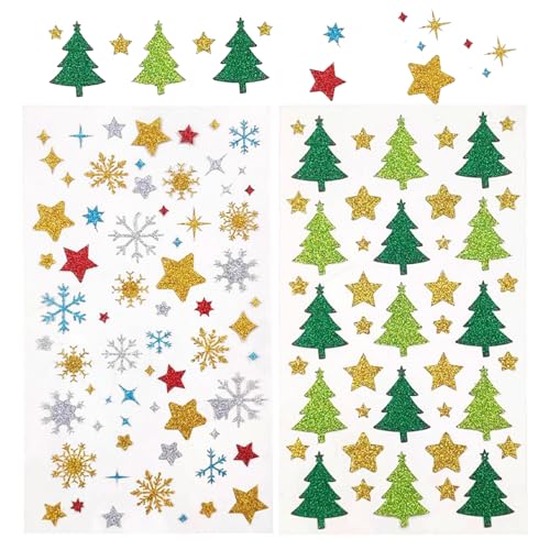 99 Stück Aufkleber Weihnachten,Weihnachtssticker,Sticker Sterne Glitzer,Kinder Gold Stern,Schneeflocken Selbstklebend Weihnachtsaufkleber,Weihnachtssticker 3d für Adventskalender,Basteln Klebesterne von AJUNLKVDR