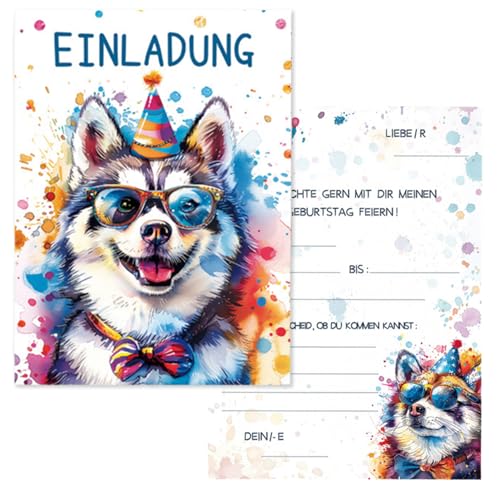 12 Stück Einladungskarten Kindergeburtstag,Tier-Einladung für Mädchen Jungen,Einladungskarte zur Geburtstagsfeier,Süßer Hund Einladung Kindergeburtstag,Einzigartige Partyeinladung Im Coolen Design von AJUNLKVDR