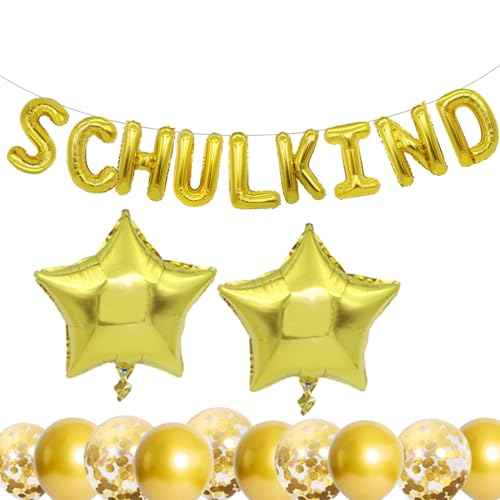 Einschulung Mädchen,Einschulung Deko,Schulanfang Schulkind Mädchen,Schuleinführung für Luftballons Banner,Konfetti Luftballon Folienballon Gold Set,Ballons Party Deco Schulkinder,Deko-Luftballons von AJUNLKVDR