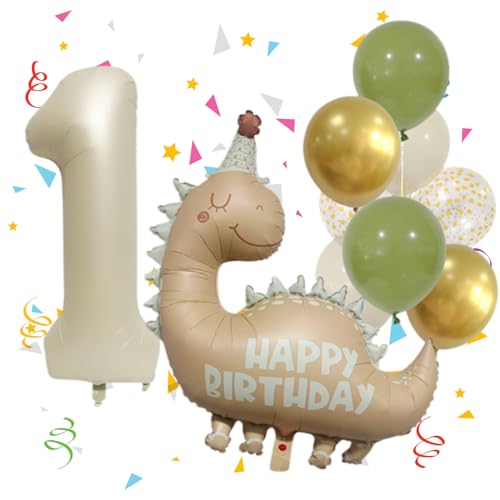 Dino Geburtstagsdeko 1 Jahr Junge,1. Geburtstag Junge Mädchen,Karamellfarbenen Dinosaurier Geburtstagsdeko 1-Jahr,Folienballon Geburtstag,Dinosaurier-Ballon-Dekoration,Erster Kindergeburtstag Deko von AJUNLKVDR