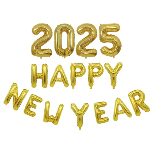 Silvester Deko 2025 Luftballon Set,Happy New Year,DekoSilvester,Happy New Year Deko,Sylvester Decoration,Ballons Banner,Girland Dekorationen,Neujahrsdeko Silvesterpartydeko Accessoires(Gold) von AJUNLKVDR