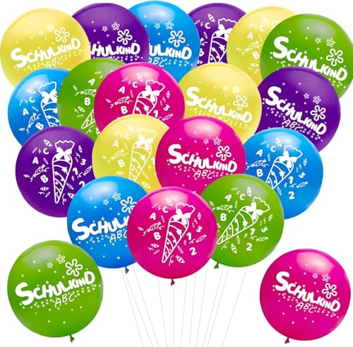 20 Stück Einschulung Deko,Luftballons Einschulung,10 Farben Latexballon,Schulanfang Schuleinführung Latex Ballon,Mädchen Luftballon,Schulkind Ballons Set,Junge Bunten Schulballons,Schule Zu ZurüCk von AJUNLKVDR