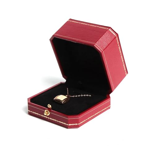 AJVAAIAC Ringbox Klassische Schmuck-Hochzeits-Doppelring-Box, luxuriöse Schmucketuis, Verpackung for Halsketten-Anhänger, Vitrine, Ring-Box, individuell(1 Red Pendant) von AJVAAIAC