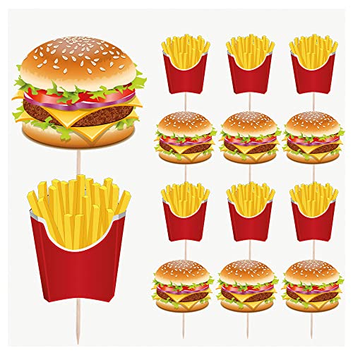 AK Giftshop Burger and Fries Thema Essen & Cupcake Picks Toppers Party Dekorationen (14 Stück) von AK Giftshop