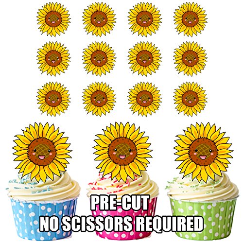 Essbare Cupcake-Dekorationen, vorgeschnitten, Sonnenblumen-Design, 12 Stück von AK Giftshop