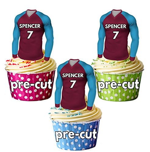 AK Giftshop Personalisierbare Fußballtrikots mit Wunschname und Nummer – Cupcake-Dekorationen West Ham Farben (12 Stück) von AK Giftshop