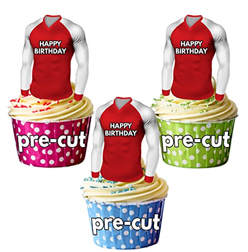 AK Giftshop Vorgeschnittene Happy Birthday Fußball-Shirts – essbare Cupcake-Topper/Kuchendekorationen, rotes und weißes Hemd-Oberteil (12 Stück) von AK Giftshop