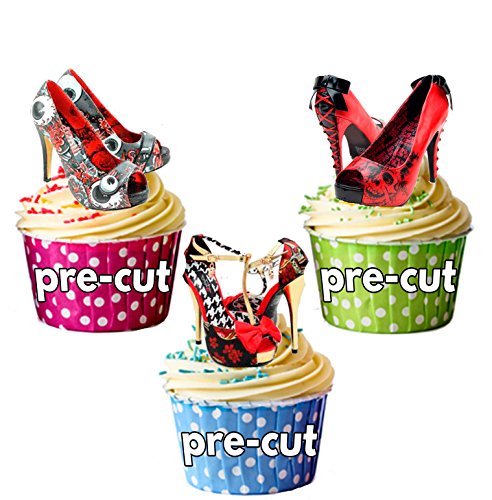 Kuchen-Dekorationen, schwarze und rote High-Heels, essbare Cup Cake-Topper (Packung mit 12 Stück) von AK Giftshop