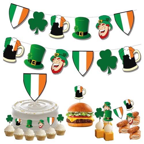 St. Patricks Day Dekorationen, Party-Set mit Wimpelkette, Lebensmittel-Cupcake-Picks von AK Giftshop