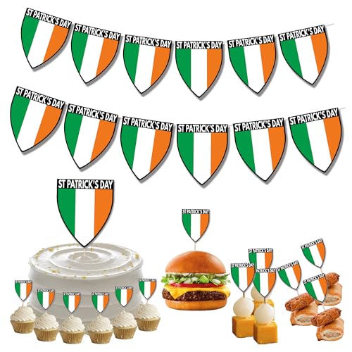 St. Patricks Day Flaggen-Dekorationen, Party-Set mit Wimpelkette, Lebensmittel-Cupcake-Picks von AK Giftshop