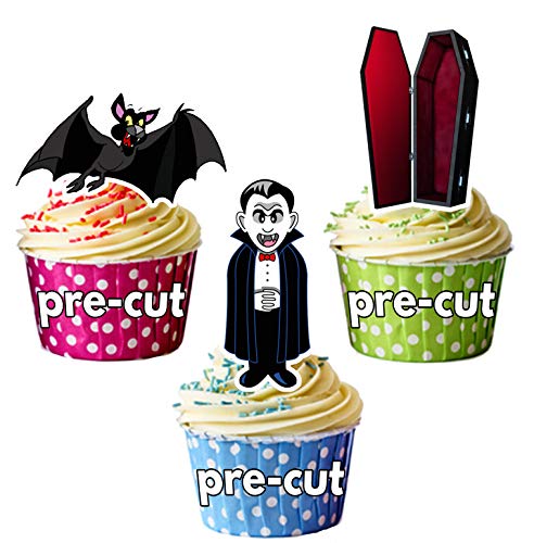 Vorgeschnittene Halloween Vampire Mix – essbare Cupcake Topper/Kuchendekorationen (12 Stück) von AK Giftshop