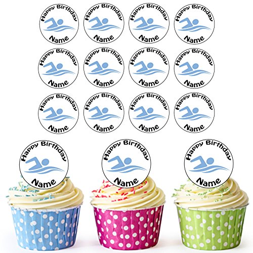 Vorgeschnittenes Personalisiertes Schwimmen - Essbare Cupcake Topper/Kuchendekorationen (24 Stück) von AK Giftshop