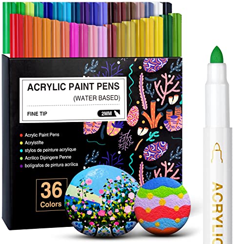 AKARUED 36 Farben Marker Acrylstifte, Acrylfarben Stifte für Holz Glas Papier Leinwand Geschenkekarte DIY Fotoalben Ostereier Deko Kunststoff Stoff Becher, Steine bemalen Set von AKARUED