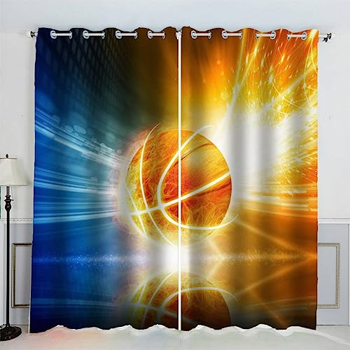 AKATIE Basketball Gardinen Kinderzimmer 3D Drucken Fenstervorhang Sportlicher Stil Vorhänge Abdunkelnd Blickdichte Schallschutz Gardinen mit Ösen 2er-Pack (140x160 cm) von AKATIE