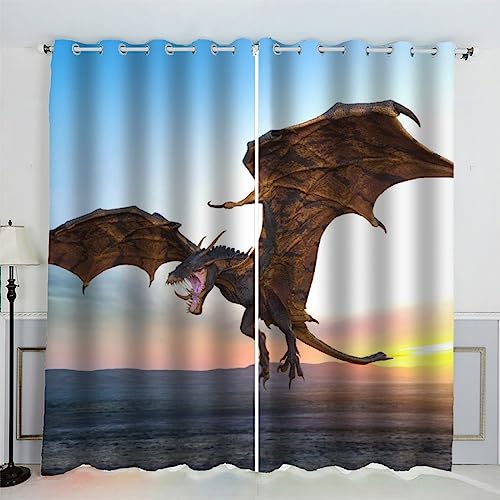 AKATIE Drachen-Vorhänge, Drache, blickdicht, für Schlafzimmer, Mädchen, Jungen, Jugendzimmer, Wärmeisolierung und Geräuschreduzierung, Vorhang (200 x 200 cm) von AKATIE