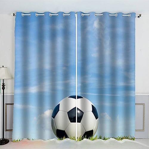 AKATIE Fußball Gardinen Kinderzimmer 3D Drucken Fenstervorhang Thema Sport Vorhänge Abdunkelnd Blickdichte Schallschutz Gardinen mit Ösen 2er-Pack (140x160 cm) von AKATIE