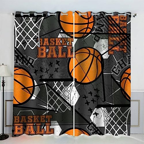 AKATIE Kinderzimmer Vorhänge Basketball Basketball-Muster Fenstervorhang mit ösen Junge Mädchen Schlafzimmer Wohnzimmer Küche Verdunklungsvorhang 2-Set (150x166 cm) von AKATIE