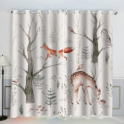 AKATIE Kinderzimmer Vorhänge Eule Igel Waldtiere Fenstervorhang mit ösen Junge Mädchen Schlafzimmer Wohnzimmer Küche Verdunklungsvorhang 2-Set (150x166 cm) von AKATIE