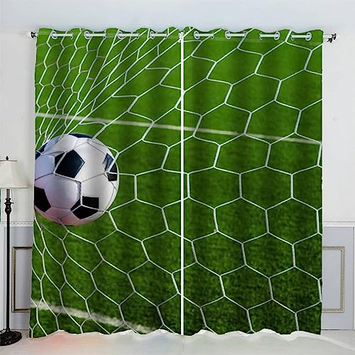 AKATIE Kinderzimmer Vorhänge Fußball Grün Sportspiel Fenstervorhang mit ösen Junge Mädchen Schlafzimmer Wohnzimmer Küche Verdunklungsvorhang 2-Set (150x166 cm) von AKATIE