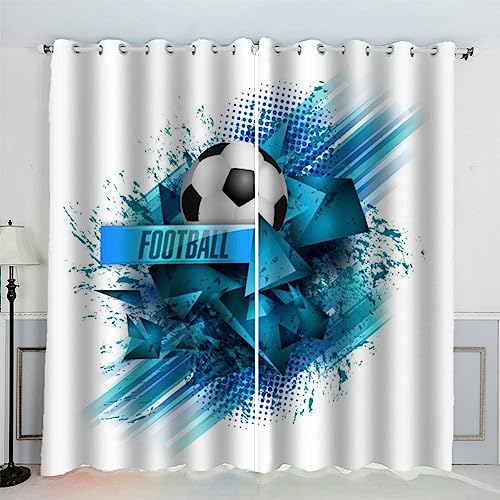 AKATIE Kinderzimmer Vorhänge Fußball Kunst Fußball Fenstervorhang mit ösen Junge Mädchen Schlafzimmer Wohnzimmer Küche Verdunklungsvorhang 2-Set (150x166 cm) von AKATIE