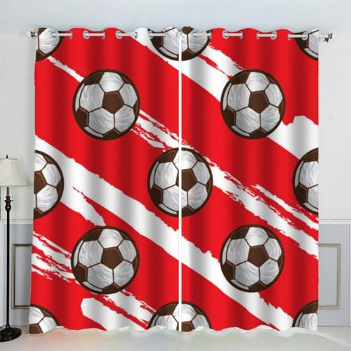 AKATIE Kinderzimmer Vorhänge Fußball Rot Sport Fenstervorhang mit ösen Junge Mädchen Schlafzimmer Wohnzimmer Küche Verdunklungsvorhang 2-Set (150x166 cm) von AKATIE