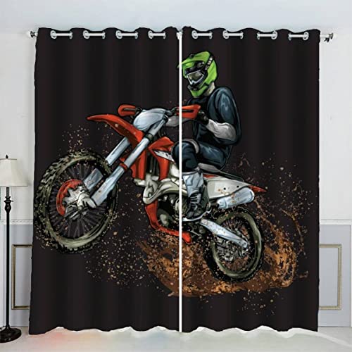 AKATIE Kinderzimmer Vorhänge Motorrad Junge Persönlichkeitsbewegung Fenstervorhang mit ösen Junge Mädchen Schlafzimmer Wohnzimmer Küche Verdunklungsvorhang 2-Set (150x166 cm) von AKATIE