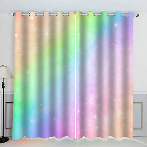 AKATIE Kinderzimmer Vorhänge Regenbogen Funkelnd Fenstervorhang mit ösen Junge Mädchen Schlafzimmer Wohnzimmer Küche Verdunklungsvorhang 2-Set (150x166 cm) von AKATIE