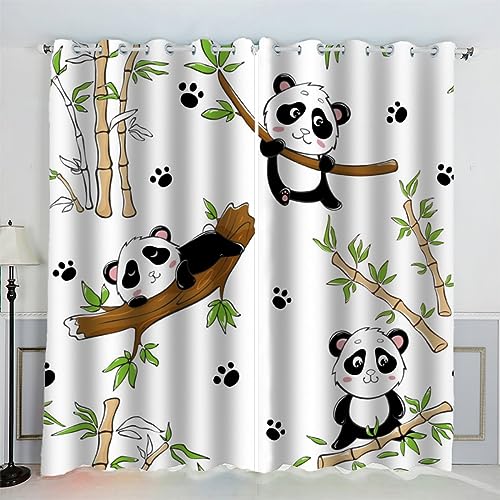 AKATIE Panda Gardinen Kinderzimmer 3D Drucken Fenstervorhang Bambus Roter Panda Vorhänge Abdunkelnd Blickdichte Schallschutz Gardinen mit Ösen 2er-Pack (140x160 cm) von AKATIE