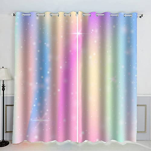 AKATIE Regenbogen Gardinen Kinderzimmer 3D Drucken Fenstervorhang Bunt Vorhänge Abdunkelnd Blickdichte Schallschutz Gardinen mit Ösen 2er-Pack (140x160 cm) von AKATIE